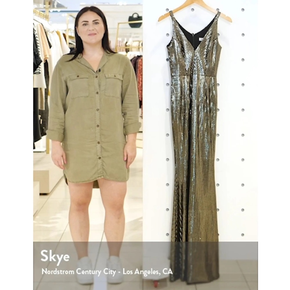 ✨NWT✨ DRESS THE POPULATION Harper Plunging Sequin Mermaid Gown Gold/Black - Picture 3 of 12